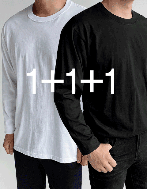 1+1+1 스탠다드 라운드넥 무지 긴팔 티셔츠 (23color)